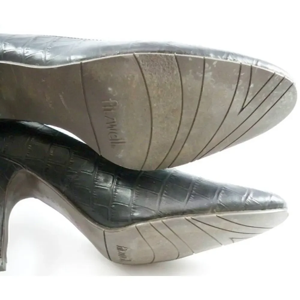 Womens Fitzwell Classic Leather Stiletto Pumps Alligator Look 8.5 M Black